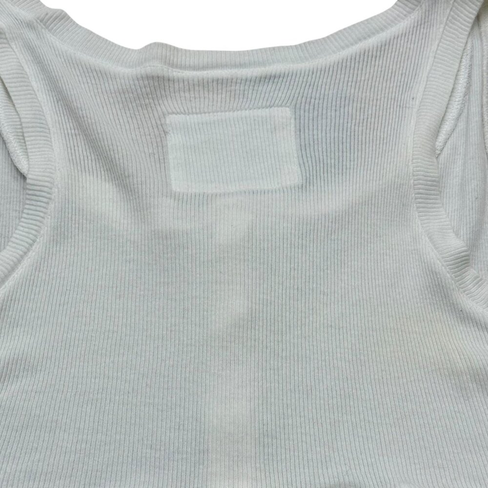 Vintage 69 White Ribbed Cotton Cropped Tank Top Y2K - Picture 5 of 6
